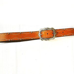 Faded Glory Women's Western Cowgirl Tan Studded Belt Vintage Buckle